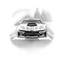 A sleek and futuristic Camaro speeding down a winding road, with Marcus Lee's name subtly integrated into the design tattoo design idea