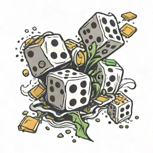 dice symbolizing the gamble, money pouring tattoo design idea
