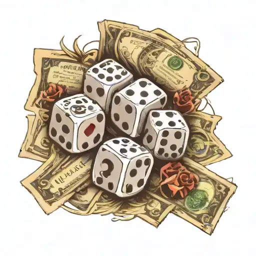 dice, money rolled 100 dolars bills tattoo design idea