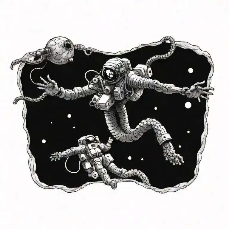 octopus capturing an astronaut floating tattoo design idea