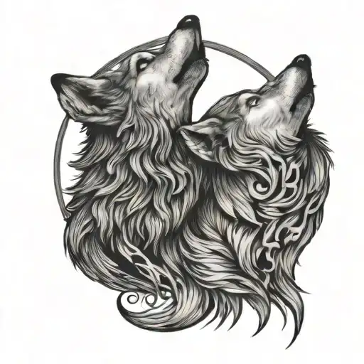 A pair of intertwined wolves howling at the moon, symbolizing loyalty and companionship tattoo design idea