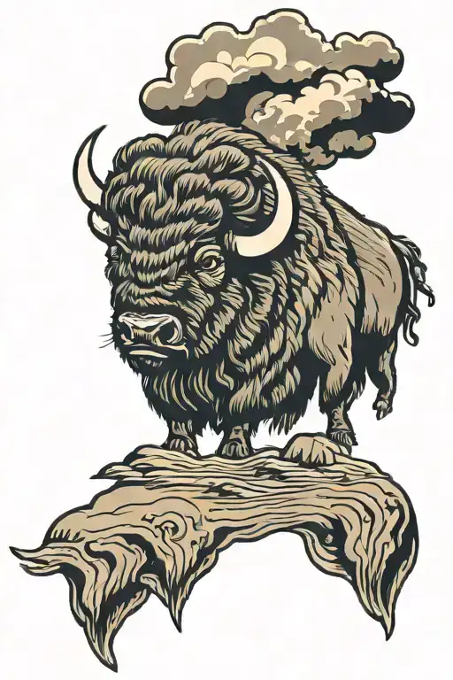stern bison facing storm tattoo design idea
