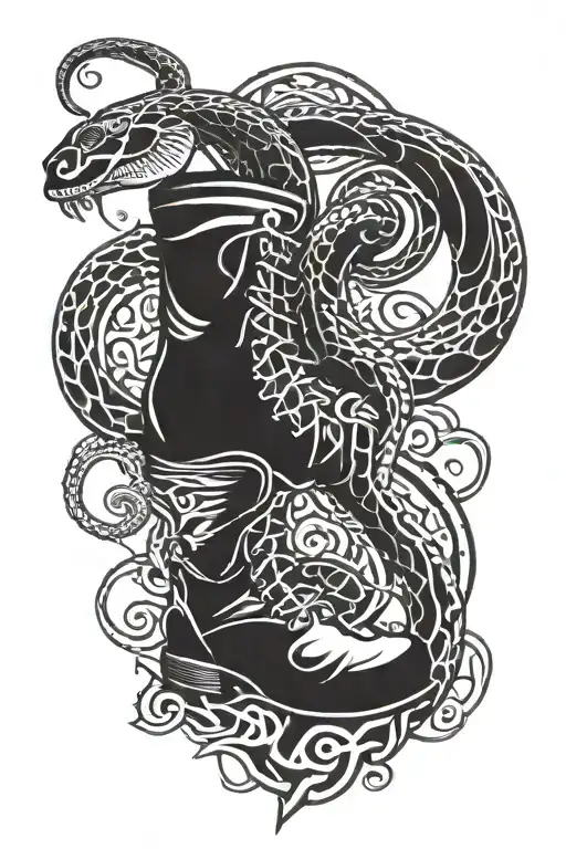 kights boot stepping on snake tattoo design idea
