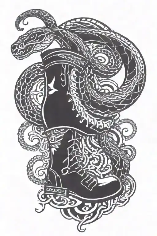 kights boot crushing snake tattoo design idea