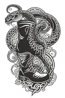 kights boot stepping on snake tattoo design idea