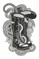 kights boot stepping on snake tattoo design idea
