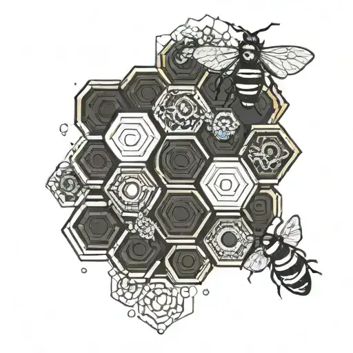 beehive made of ten hexagons. all black. one hexagon is filled in tattoo design idea