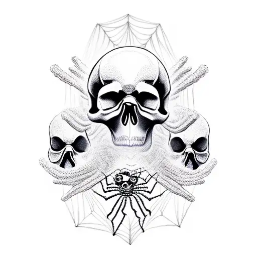 Skull and spider  tattoo design idea
