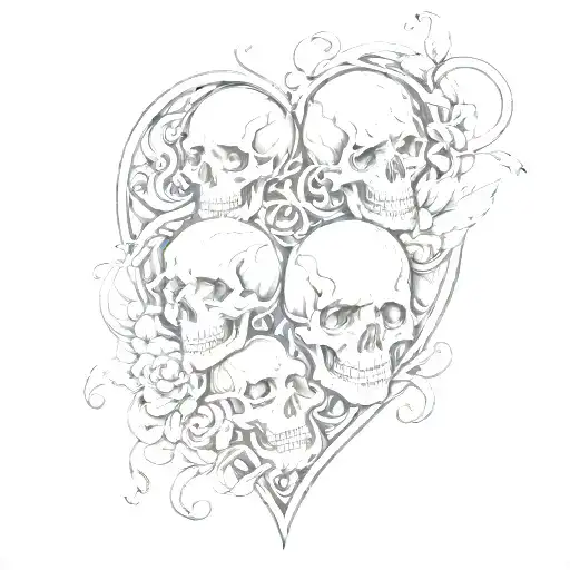 skulls in a heart tattoo design idea