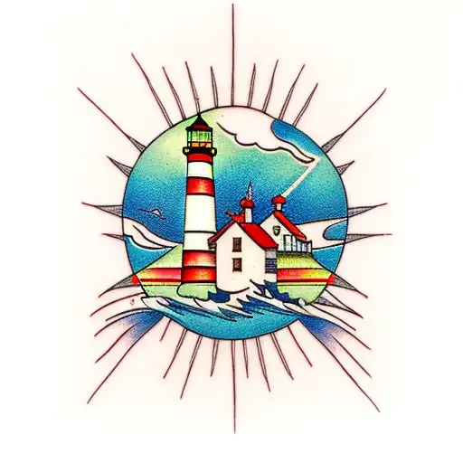 lighthouse with lateral stripes  tattoo design idea