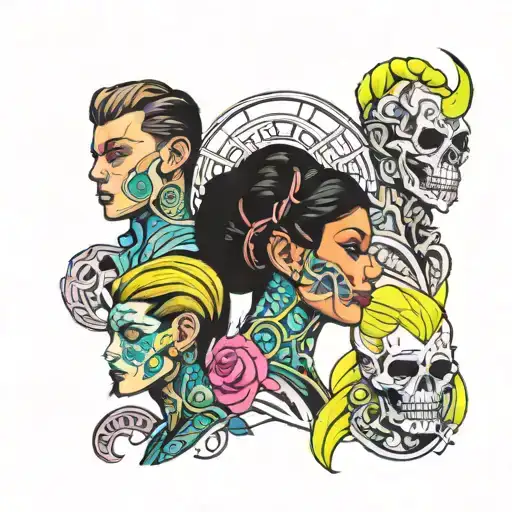 four people wearing neon tattoo design idea