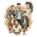 four people in a mix of male and feminine clothing  tattoo design idea