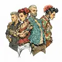 four people in a mix of male and feminine clothing  tattoo design idea