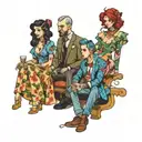 four people in a mix of male and feminine clothing  tattoo design idea