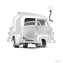 A silhouette of a mechanic working on a vintage truck, with sparks flying from the welding torch tattoo design idea