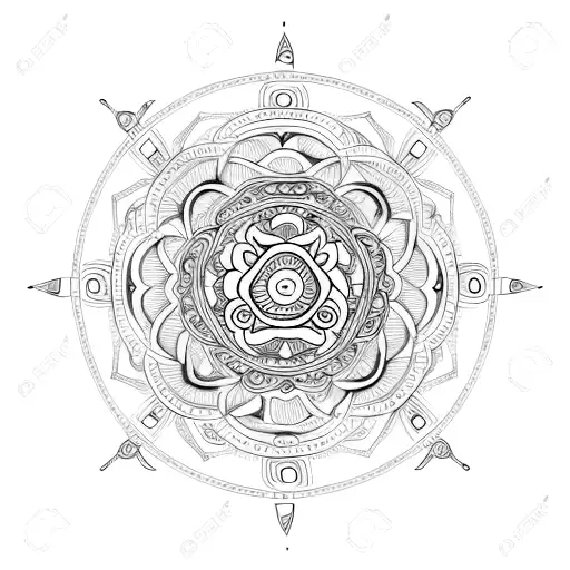 Intricate mandala incorporating Tengri symbols tattoo design idea
