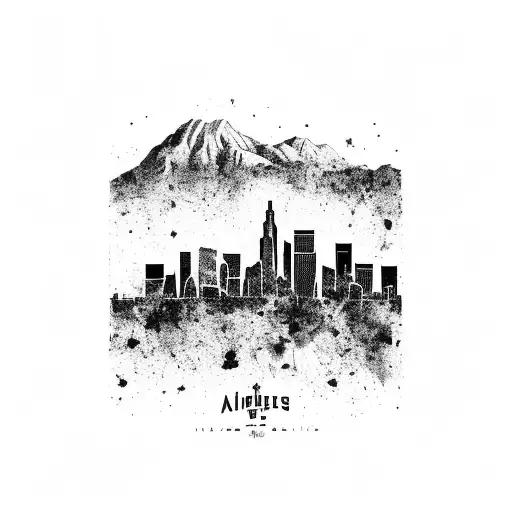 Los Angeles skyline with Hollywood sign tattoo design idea