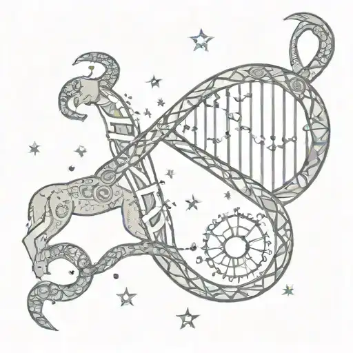 DNA & constellation Capricorn & Ukrainian ornament tattoo design idea