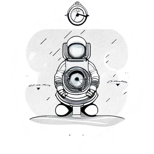 floating astronaut with laptop with compass behind tattoo design idea