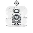 floating astronaut with laptop with compass behind tattoo design idea