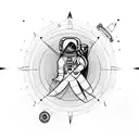 floating astronaut with laptop with compass behind tattoo design idea