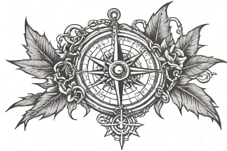 broken chain of thorns wrapped around a compass tattoo design idea