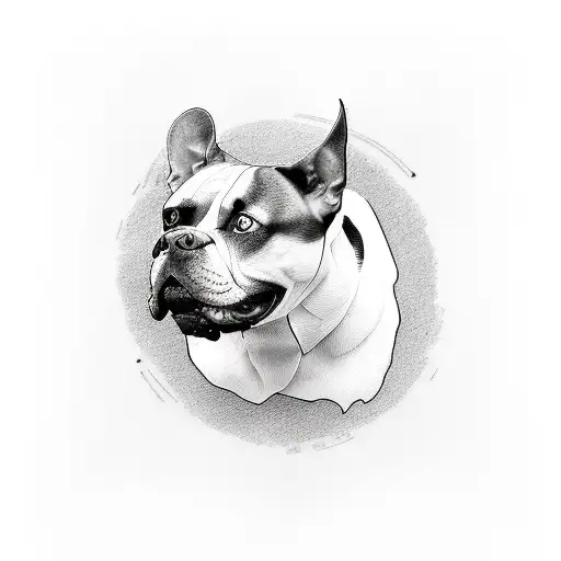 A black and white tattoo that features a realistic dog paw, dog nose, and American Staffordshire Terrier face at the cen tattoo design idea