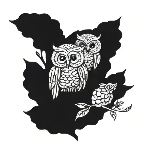 two cute owls sitting tattoo design idea