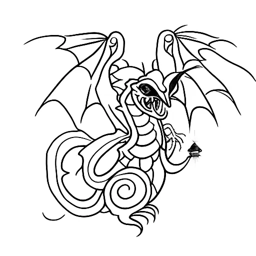 A tiny emerald dragon, no bigger than a hummingbird, perches atop a glistening emerald the size of a grapefruit. tattoo design idea