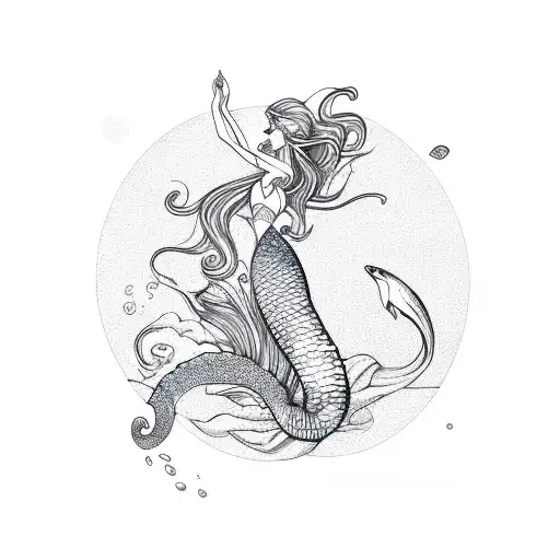 A mermaid with a seahorse tattoo design idea