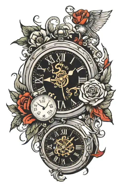 Clock broken into 4 pieces with the inscription carpe diem tattoo design idea