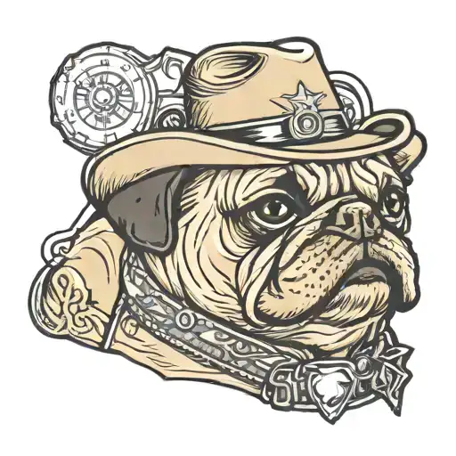 cowboy pug dog tattoo design idea