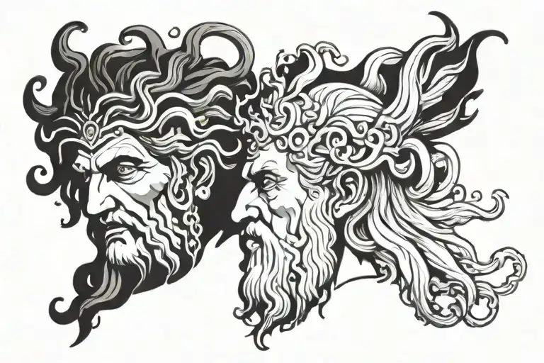 zeus face Medusa face tattoo design idea