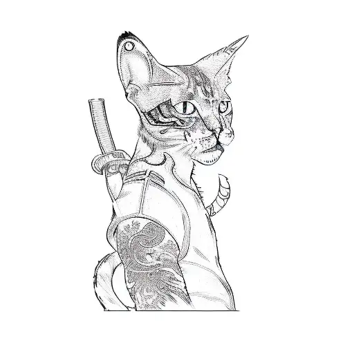 a samurai cat tattoo design idea