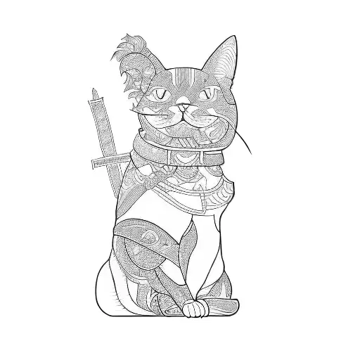 a samurai cat tattoo design idea