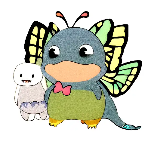 a cute dinosaur and a little butterfly tattoo design idea
