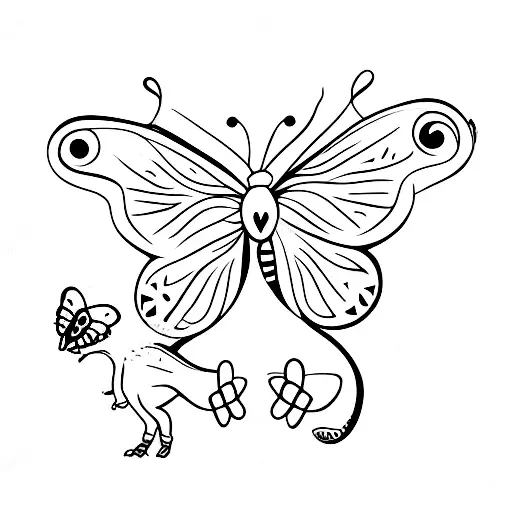 a cute dinosaur and a little butterfly tattoo design idea