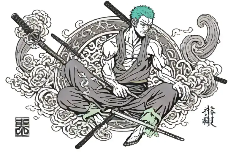 roronoa zoro one piece tattoo design idea