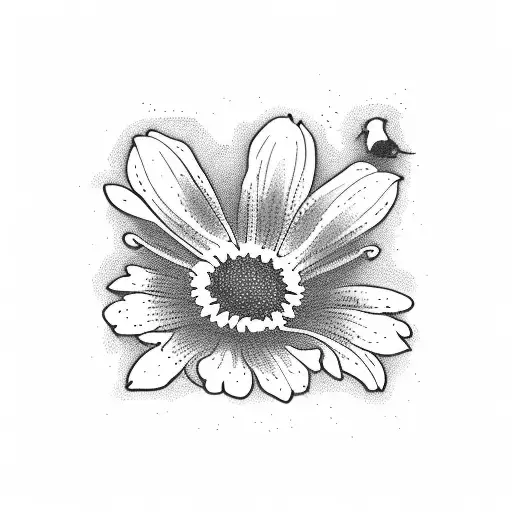 A minimalist tattoo of a cow grazing in a field of Lily of the valley and Daisy flowers, capturing the peaceful and serene essence of farming tattoo design idea