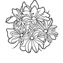 A minimalist tattoo of a cow grazing in a field of Lily of the valley and Daisy flowers, capturing the peaceful and serene essence of farming tattoo design idea