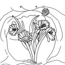 A minimalist tattoo of a cow grazing in a field of Lily of the valley and Daisy flowers, capturing the peaceful and serene essence of farming tattoo design idea