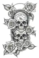 skulls roses and clocks  tattoo design idea