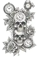 skulls roses and clocks  tattoo design idea
