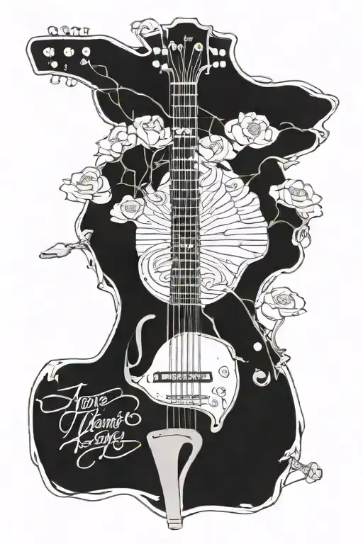 vtwin motor and acoustic guitar memorial for Steve Beyer with dates of 1972-2000 tattoo design idea
