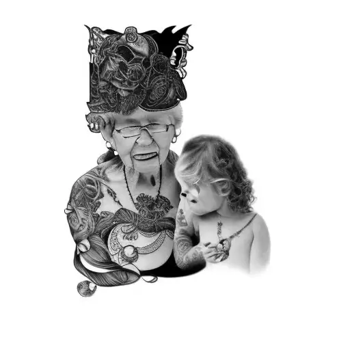grandma and grandchild tattoo design idea