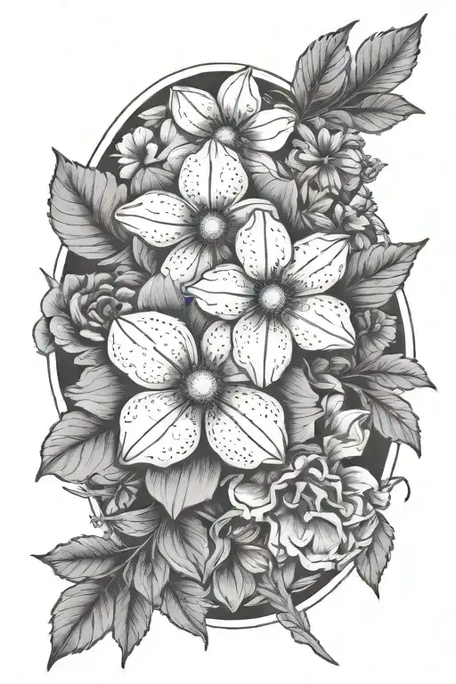 primrose, violet, cosmo, marigold tattoo design idea