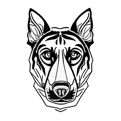 A face half tigress, half Belgian Malinois dog tattoo design idea