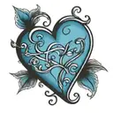 Blue Heart Cursive E at end point tattoo design idea