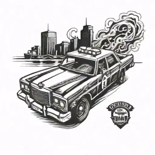 burning cop car  tattoo design idea