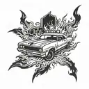 burning cop car  tattoo design idea